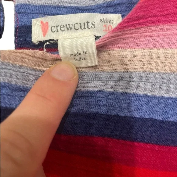 J. Crew Crew Cuts Girls' Ruffle-Trimmed Dress in Bright Stripe Red Blue- 10 - Picture 3 of 7